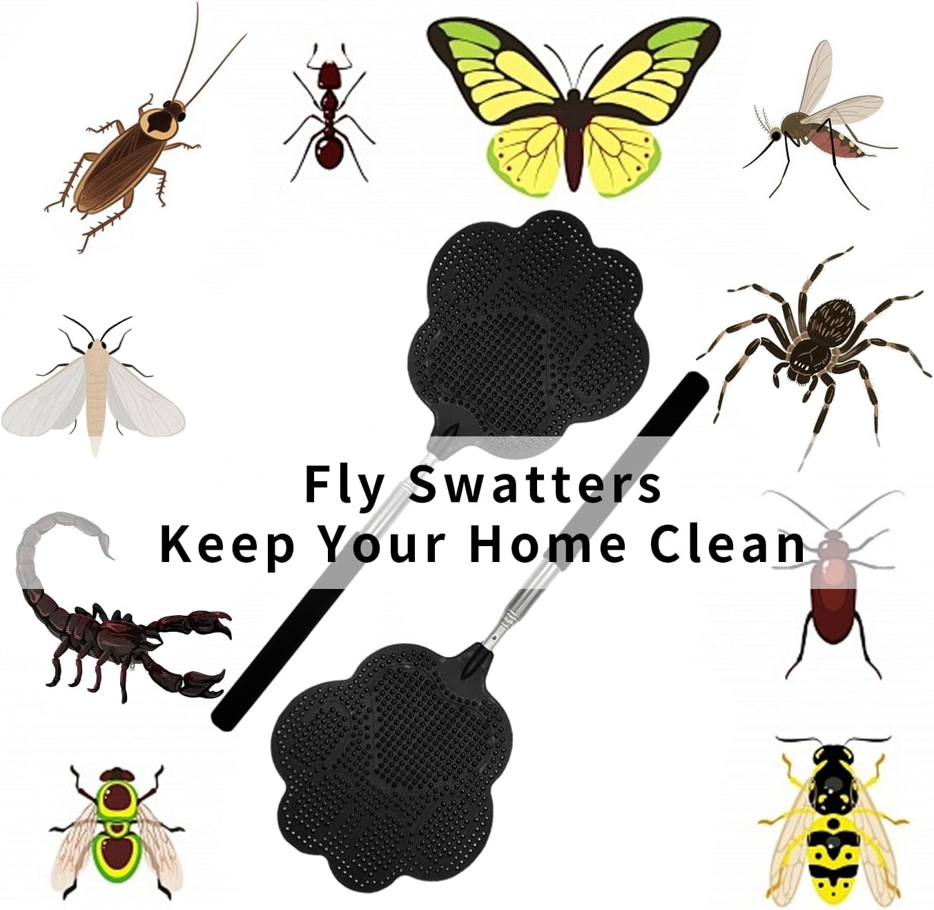 Fly swatter, indoor fly swatter, stainless steel handle fly swatter 3 pieces