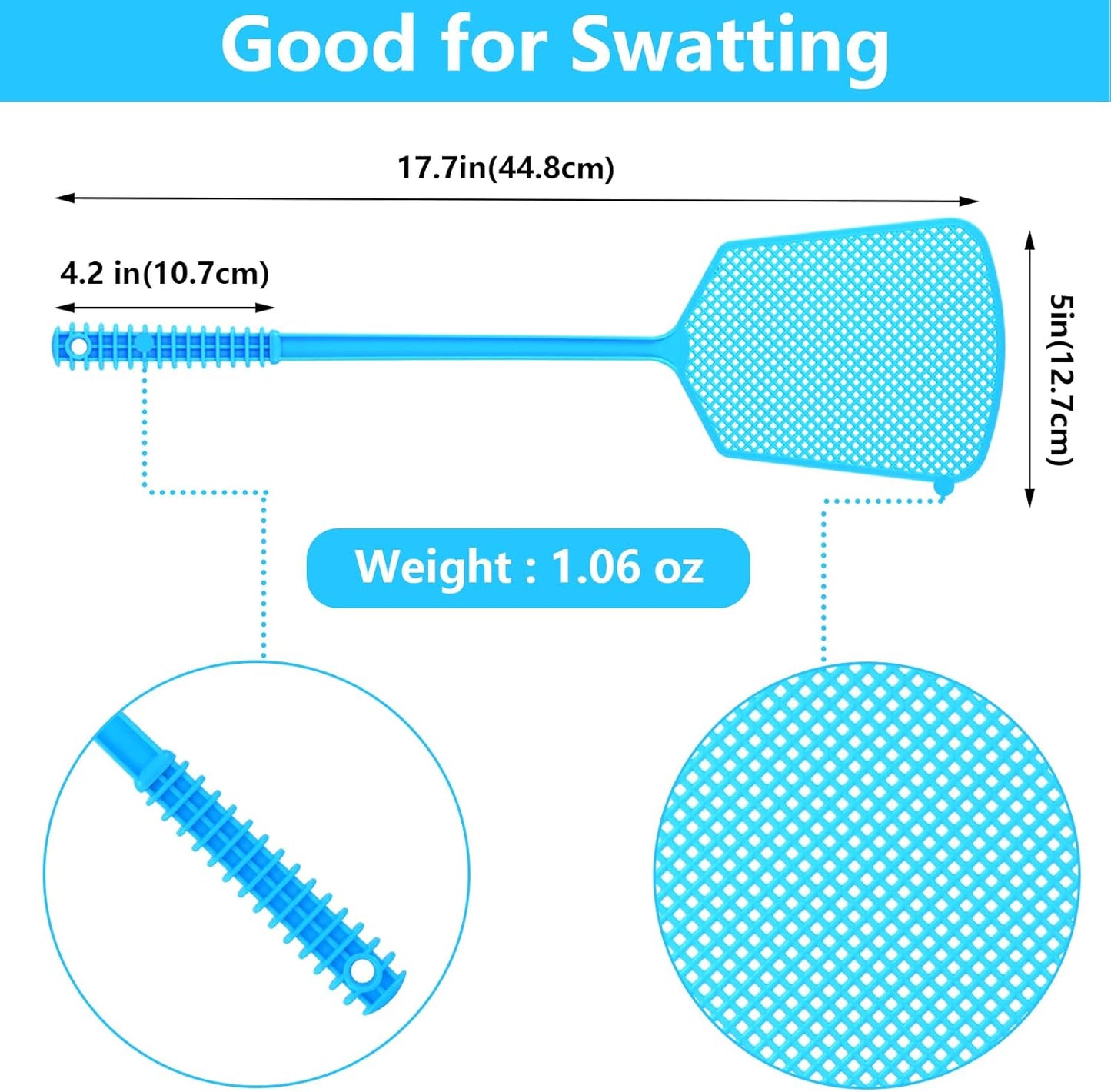 Fly Swatter, 5 Pack Plastic Heavy Duty Manual Fly Killer, Long Handle Fly Swatter, Large Mosquito Fly Swatter for Indoor and Outdoor Use