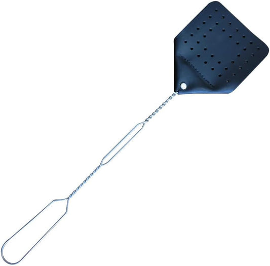 17" Fly Swatter with Leather Plate - Metal Handle - Bug Swatter, Mosquito Swatter, Wasp Swatter (Black)