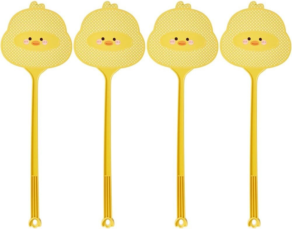 4Pcs Cute Cartoon Duck Fly Swatter – Long Handle Plastic Manual Mosquito Zapper