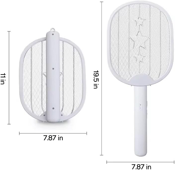 Foldable Electric Mosquito Swatter – Rechargeable Large Swatting Racket with Double Safety Mesh & USB Charging (19.5 inch)