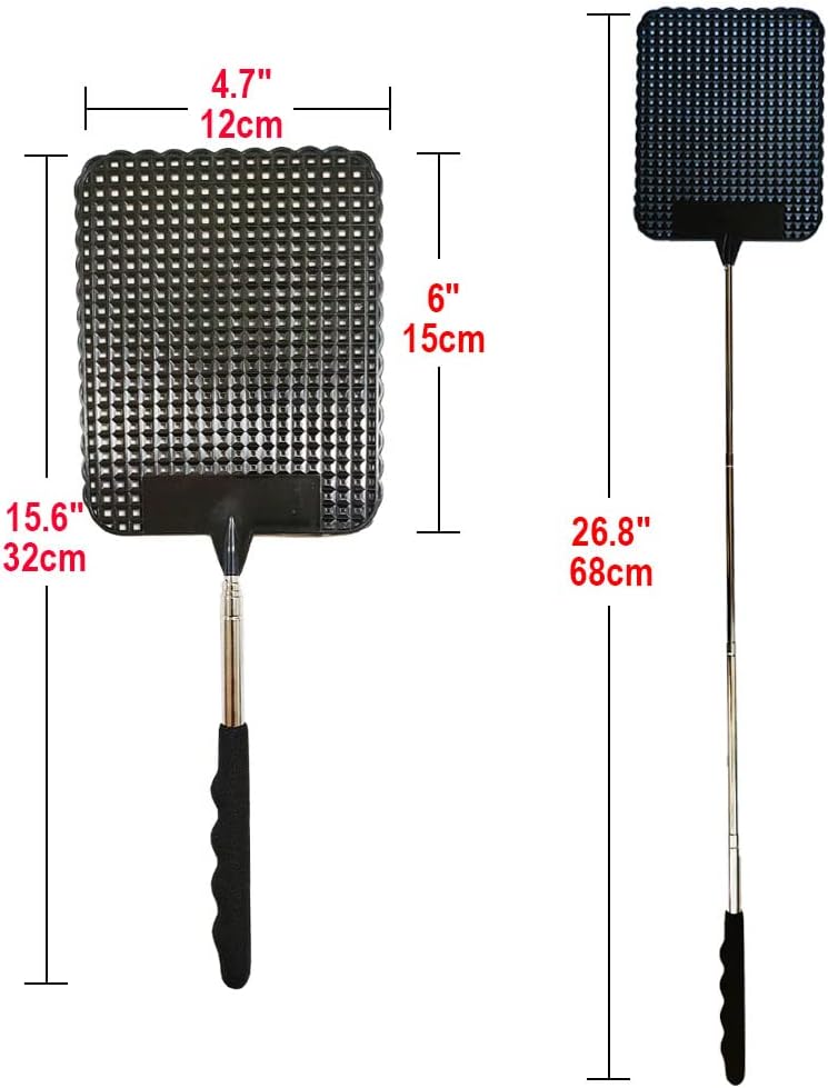 2 Pieces Telescopic Fly Swatter, Manual Heavy Duty Plastic Fly Swatter, Upgraded Sturdy Fly Swatter with Retractable Stainless Steel Pole