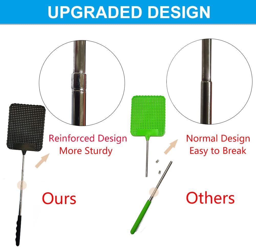 2 Pieces Telescopic Fly Swatter, Manual Heavy Duty Plastic Fly Swatter, Upgraded Sturdy Fly Swatter with Retractable Stainless Steel Pole