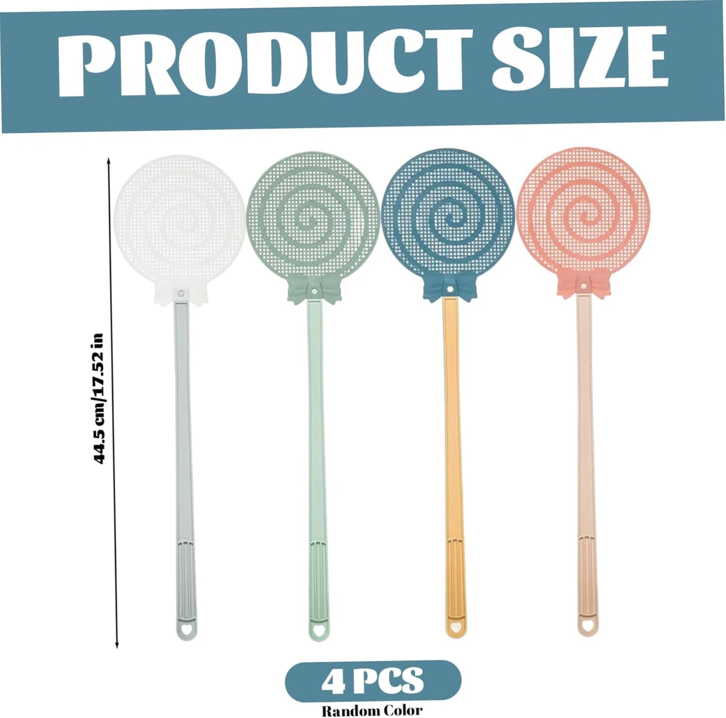 4Pcs Spiral Head Fly Swatters – 17.52 Inch Long Handle Manual Mosquito Zappers, Durable ABS Plastic, Random Colors