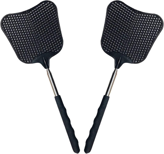 Telescopic Fly Swatter, Durable Plastic Fly Swatter Heavy Duty Set, Stainless Steel Handle Fly Swatter for Indoor/Outdoor/Classroom (2 Pack)