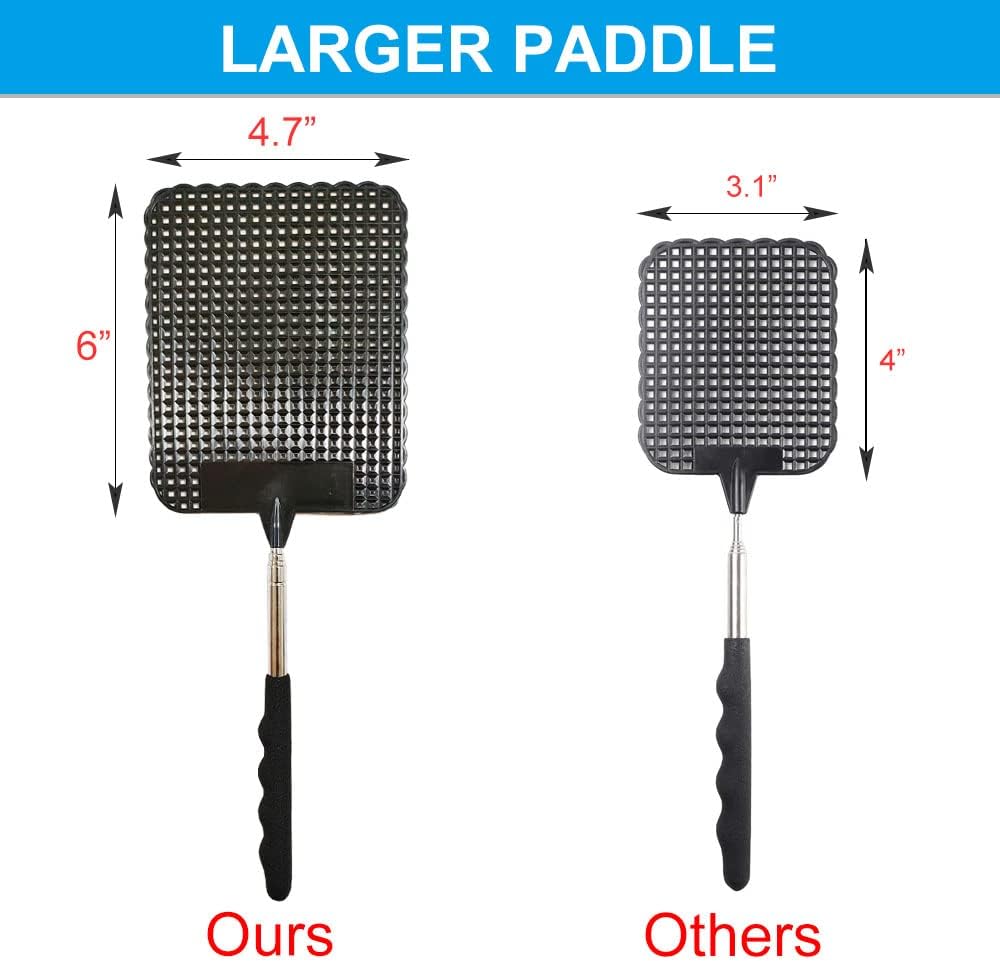 2 Pieces Telescopic Fly Swatter, Manual Heavy Duty Plastic Fly Swatter, Upgraded Sturdy Fly Swatter with Retractable Stainless Steel Pole