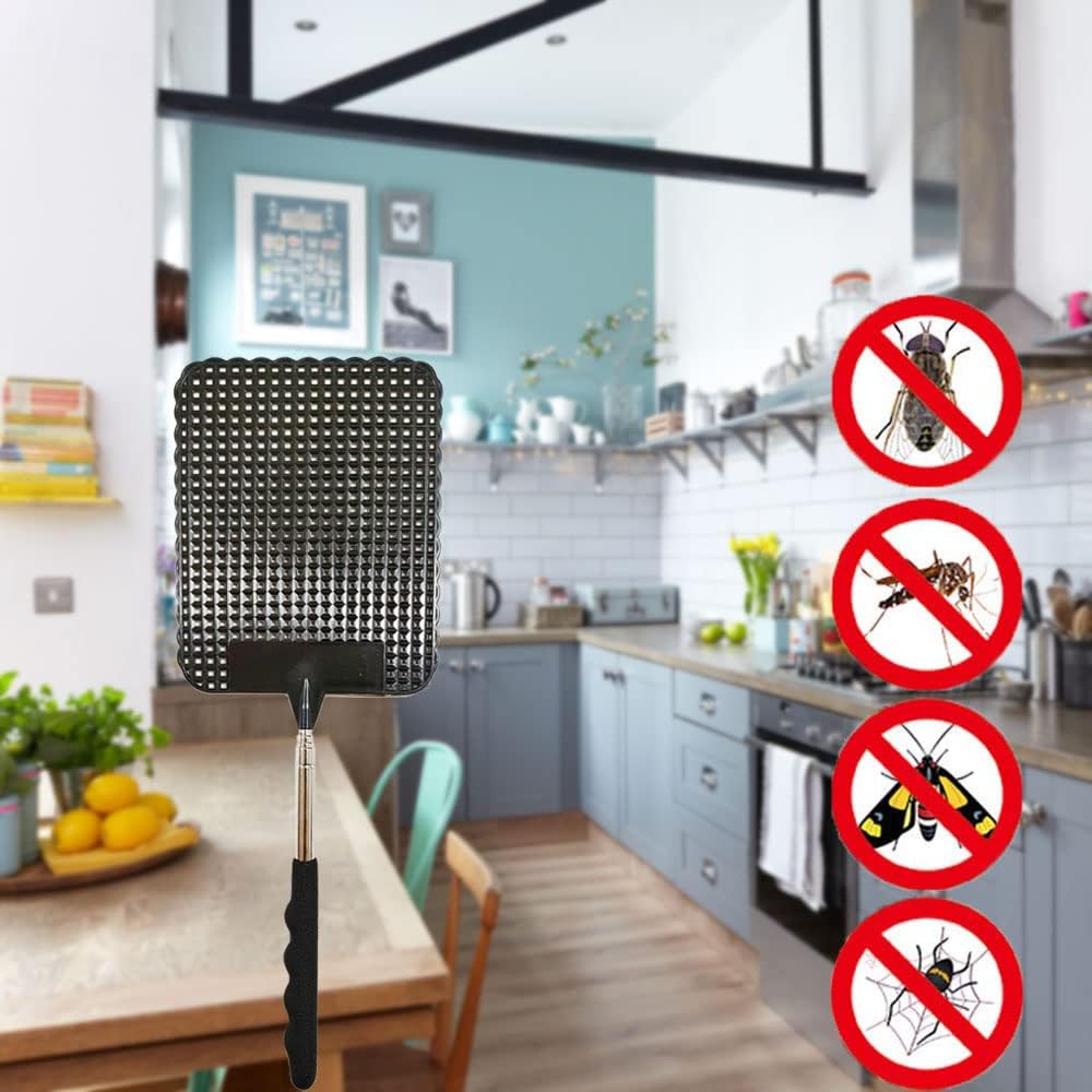 2 Pieces Telescopic Fly Swatter, Manual Heavy Duty Plastic Fly Swatter, Upgraded Sturdy Fly Swatter with Retractable Stainless Steel Pole