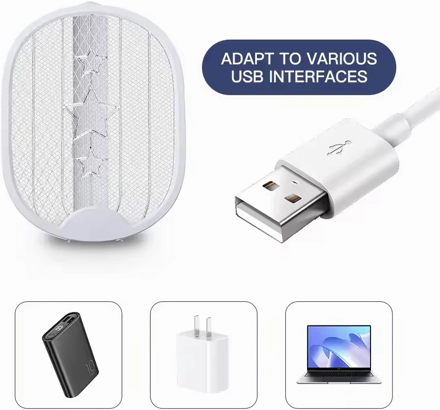 Foldable Electric Mosquito Swatter – Rechargeable Large Swatting Racket with Double Safety Mesh & USB Charging (19.5 inch)