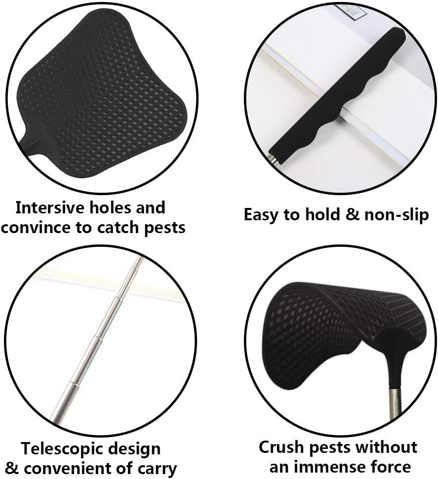 Telescopic Fly Swatter, Durable Plastic Fly Swatter Heavy Duty Set, Stainless Steel Handle Fly Swatter for Indoor/Outdoor/Classroom (2 Pack)