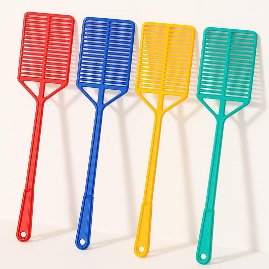4Pcs Colorful Fly Swatters – Long Handle Manual Bug Zappers, Durable ABS Plastic, Strong Grip, Hanging Hole
