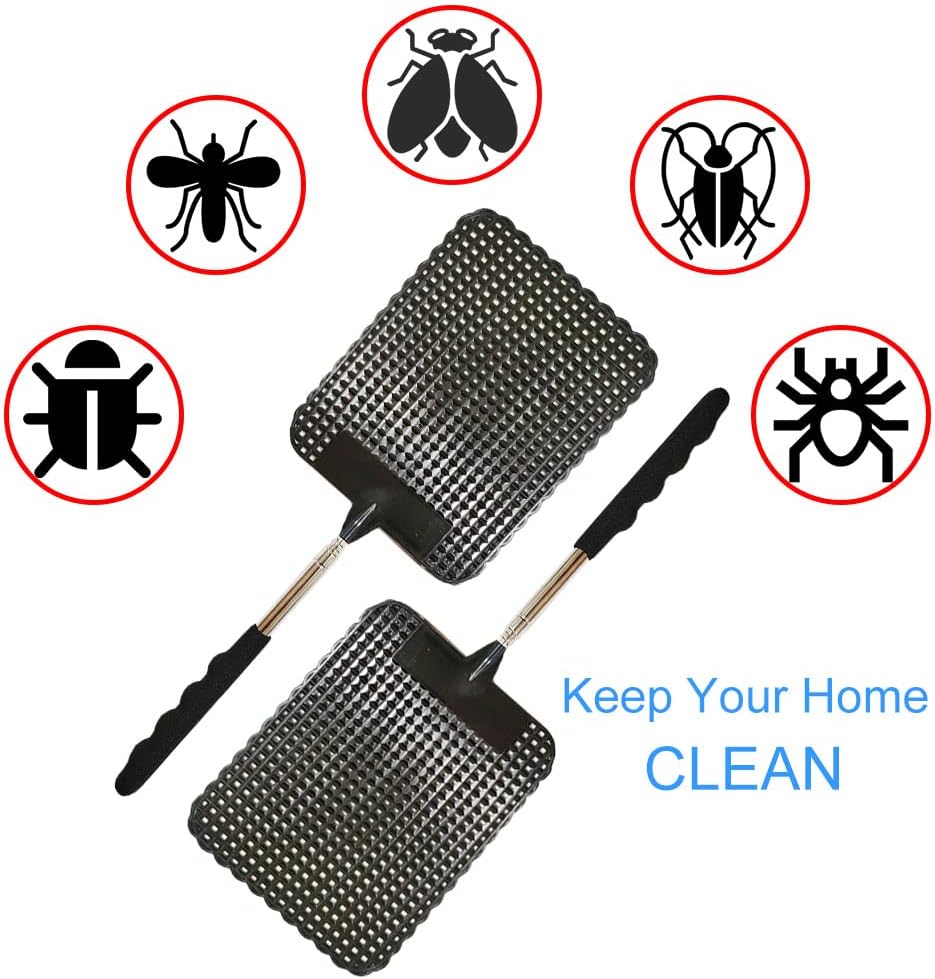 2 Pieces Telescopic Fly Swatter, Manual Heavy Duty Plastic Fly Swatter, Upgraded Sturdy Fly Swatter with Retractable Stainless Steel Pole