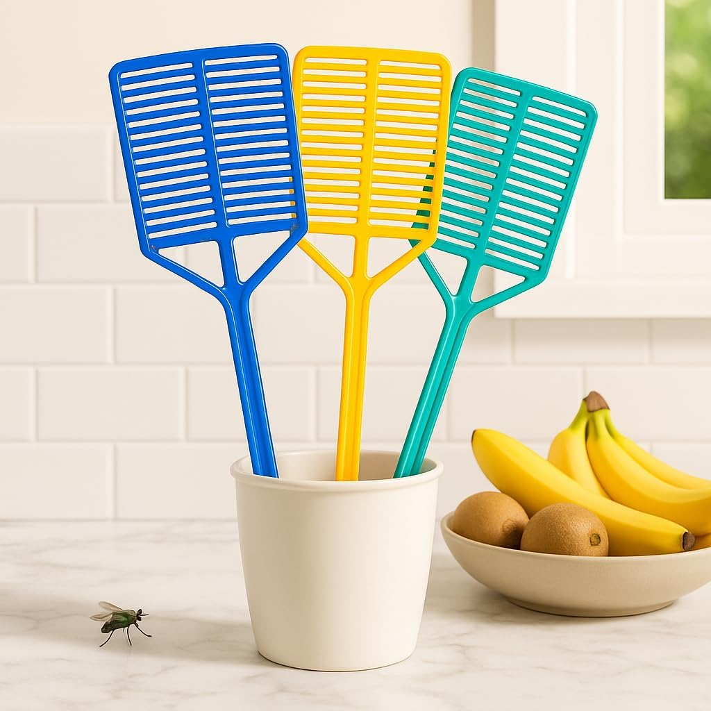 4Pcs Colorful Fly Swatters – Long Handle Manual Bug Zappers, Durable ABS Plastic, Strong Grip, Hanging Hole