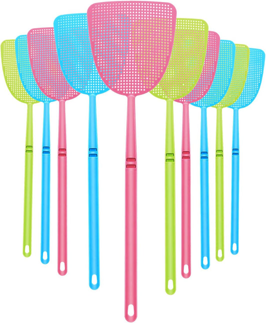 10 Pack Fly Swatters Bulk Plastic Colored Strong Flexible Manual Fly Swatter Set Long Handle Durable Mosquito Swatter Suitable for Indoor and Outdoor