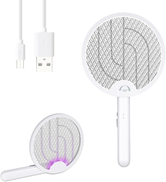 USB Rechargeable Electric Mosquito Swatter with LED Purple Light Trap and 180° Rotatable Handle