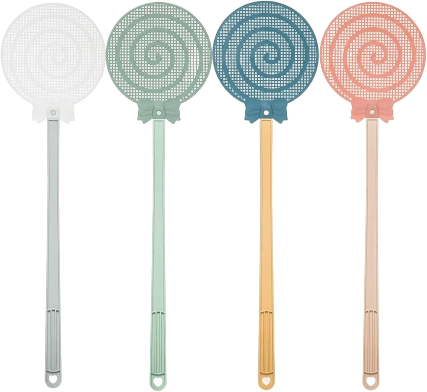 4Pcs Spiral Head Fly Swatters – 17.52 Inch Long Handle Manual Mosquito Zappers, Durable ABS Plastic, Random Colors