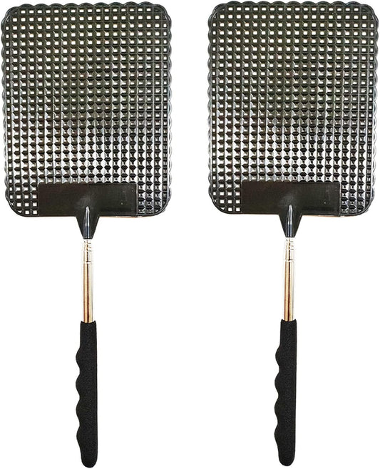 2 Pieces Telescopic Fly Swatter, Manual Heavy Duty Plastic Fly Swatter, Upgraded Sturdy Fly Swatter with Retractable Stainless Steel Pole