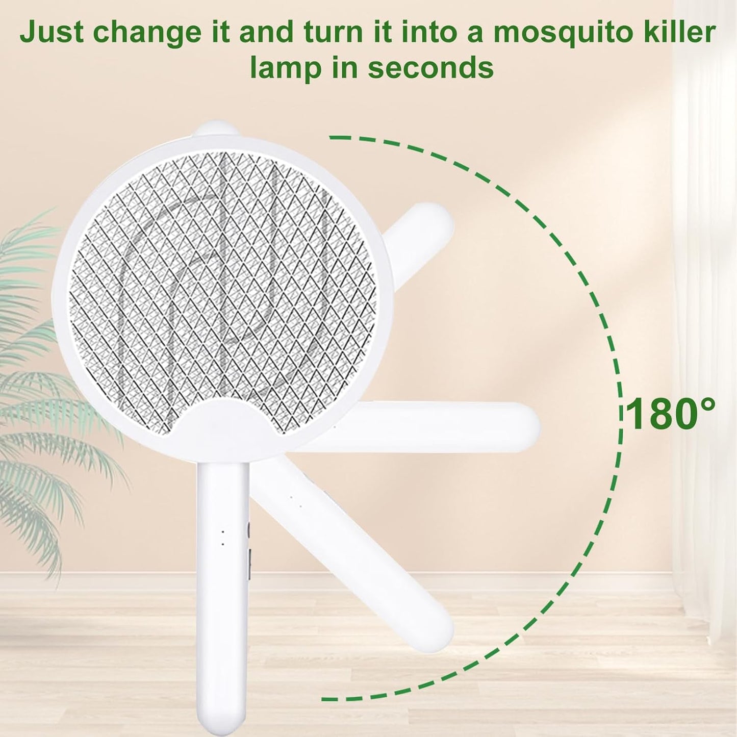 USB Rechargeable Electric Mosquito Swatter with LED Purple Light Trap and 180° Rotatable Handle
