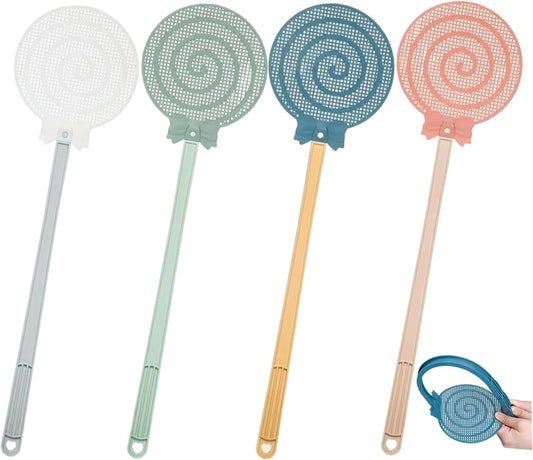 4Pcs Spiral Head Fly Swatters – 17.52 Inch Long Handle Manual Mosquito Zappers, Durable ABS Plastic, Random Colors