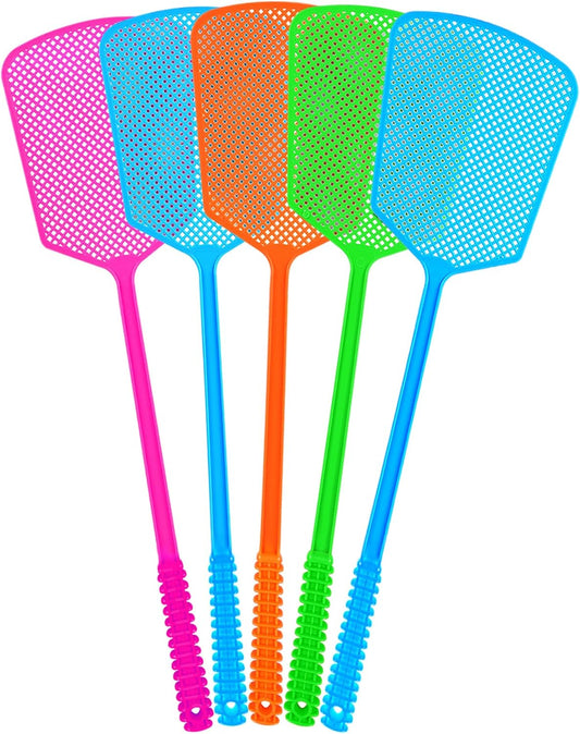Fly Swatter, 5 Pack Plastic Heavy Duty Manual Fly Killer, Long Handle Fly Swatter, Large Mosquito Fly Swatter for Indoor and Outdoor Use