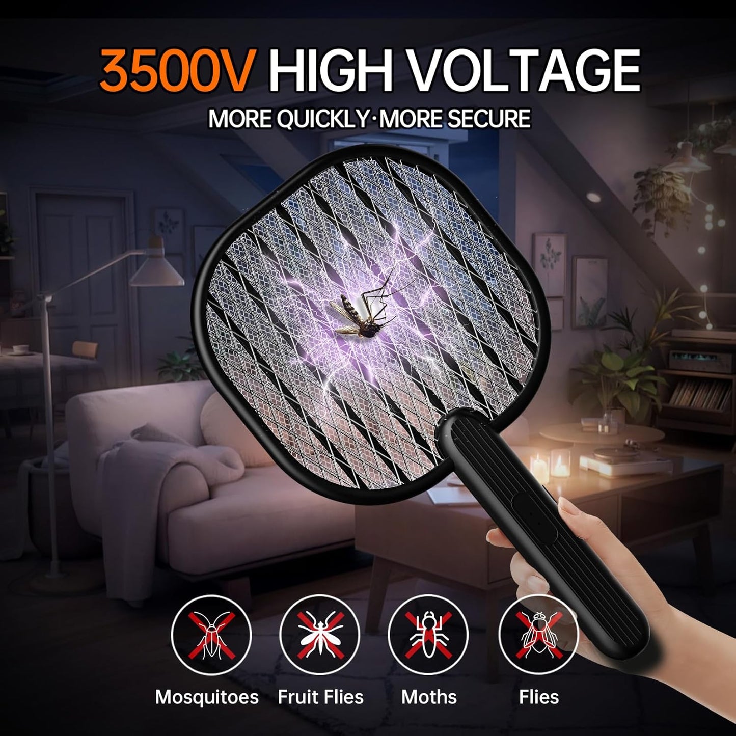 Upgraded Electric Mosquito Racket – 5-Layer Safety Mesh, Manual Mode Zapper, Type-C Rechargeable, Indoor/Outdoor Bug Killer